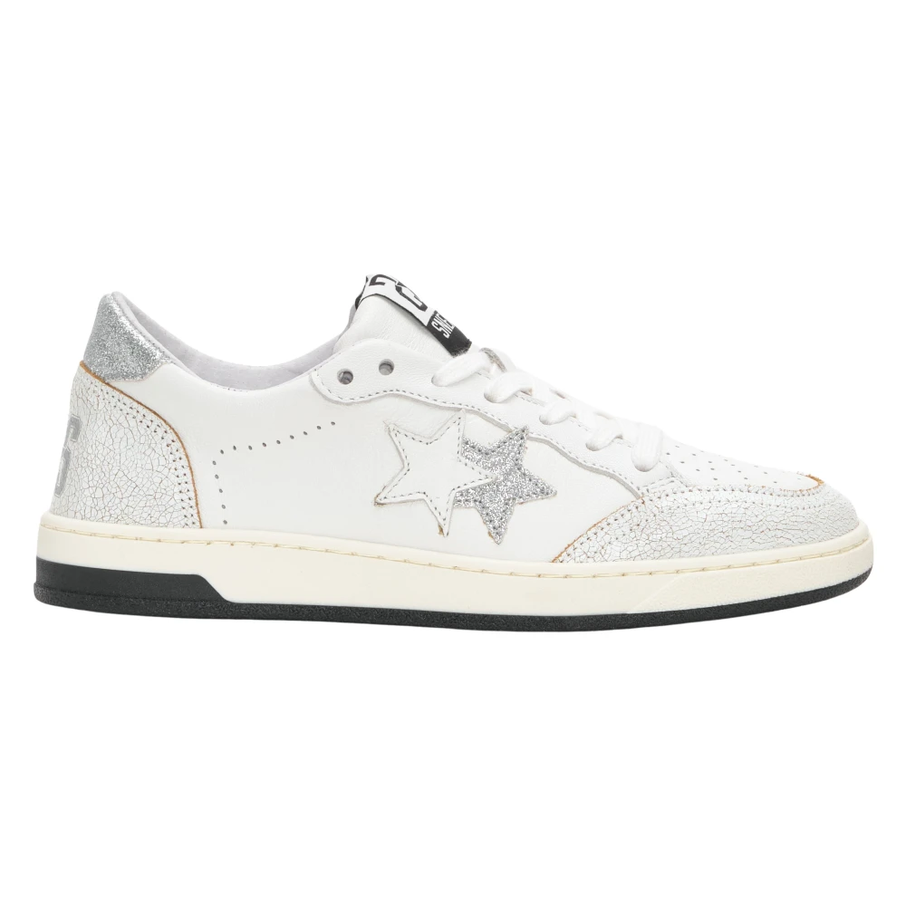 2Star Witte Leren Sneakers met Zilveren Glitterdetails Dames Schoenen