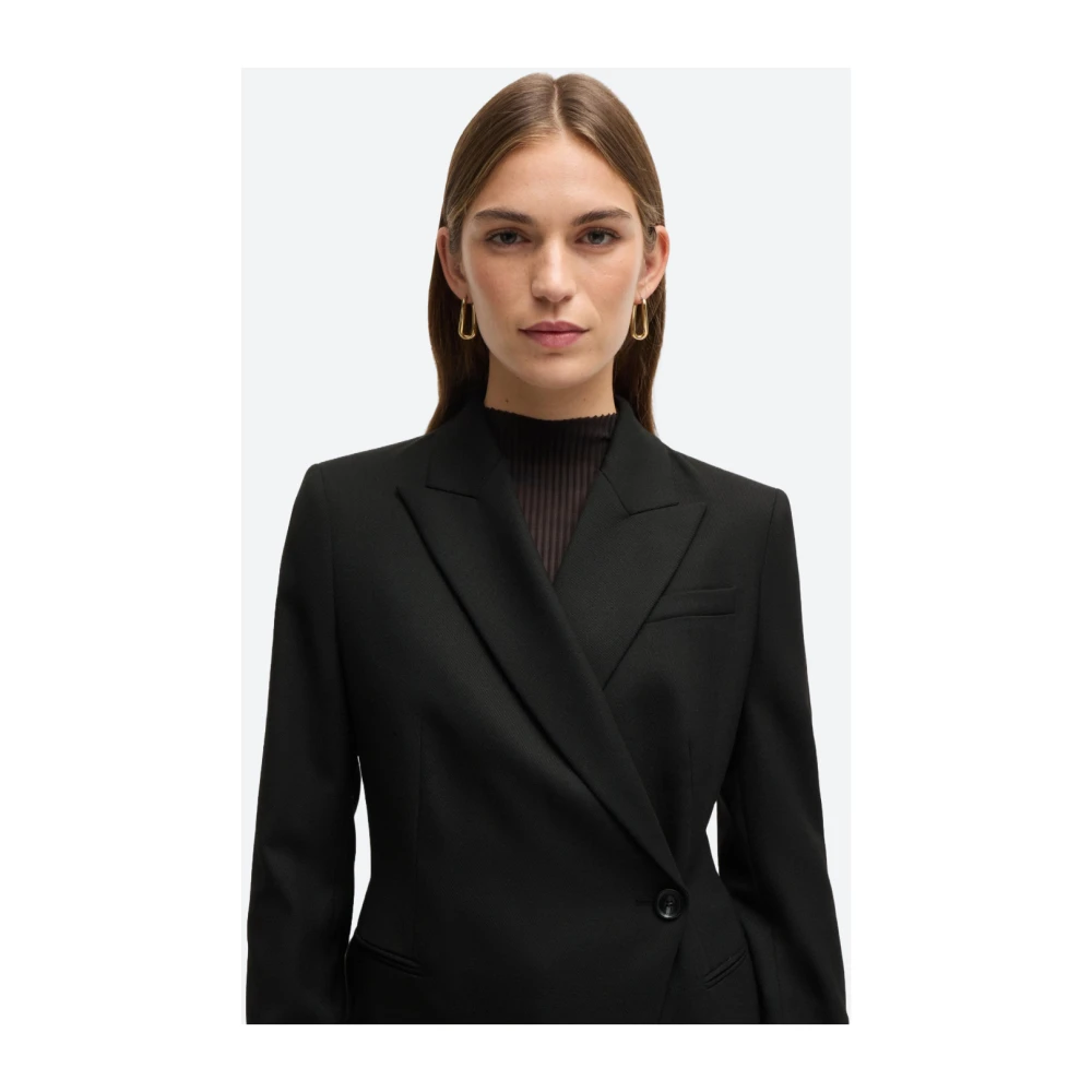 Hugo Boss Gestreepte wollen twill jas Black Dames