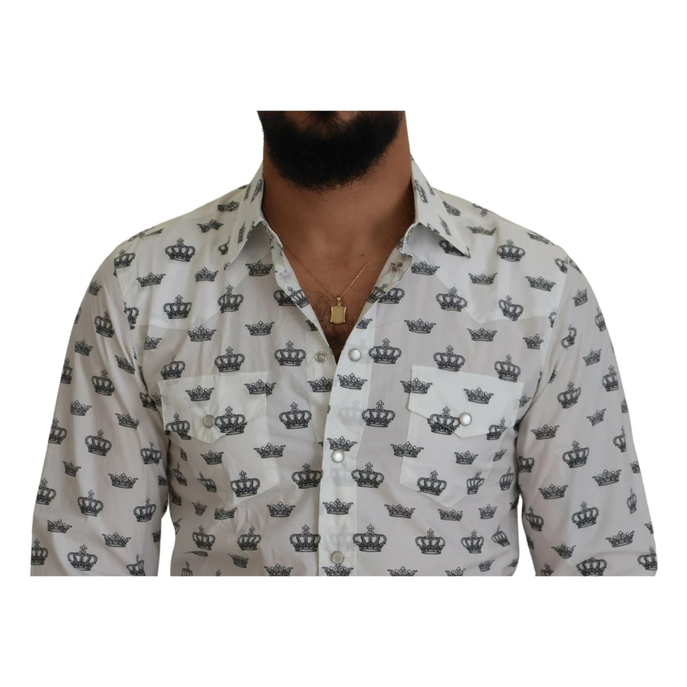 Dolce & Gabbana Kroonprint Slim Fit Overhemd White Heren