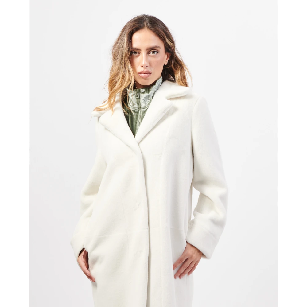 YES ZEE Witte Lange Omkeerbare Jas Elegante Stijl White Dames
