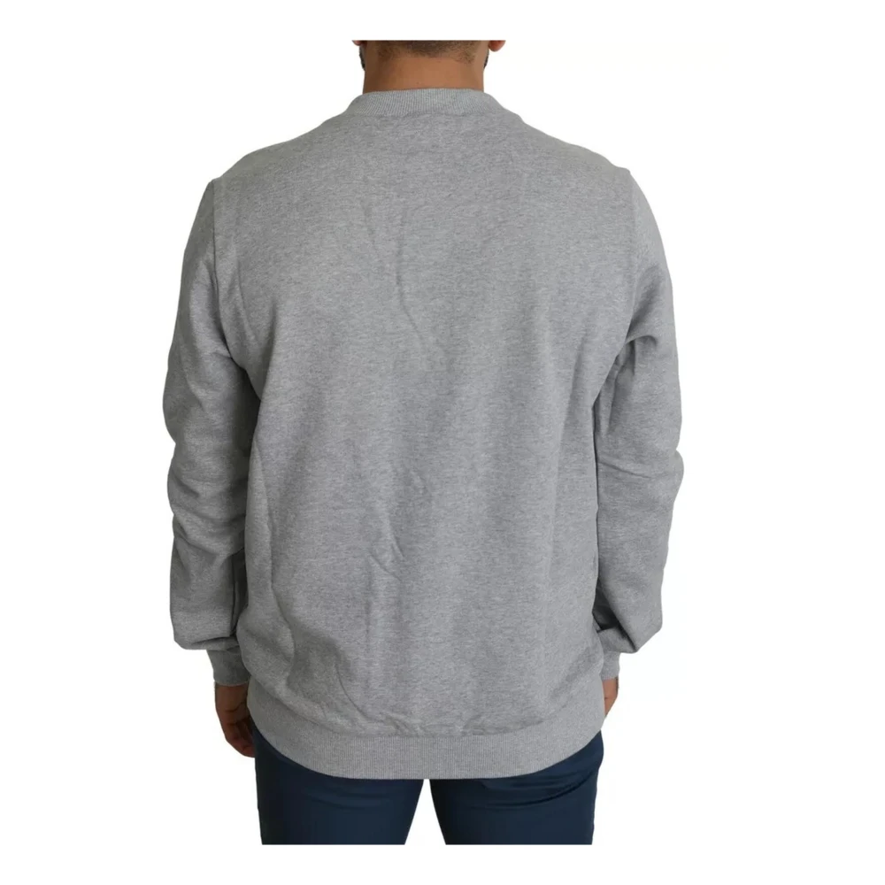 Dolce & Gabbana Kroon Koning Print Katoen Pullover Sweater Gray Heren