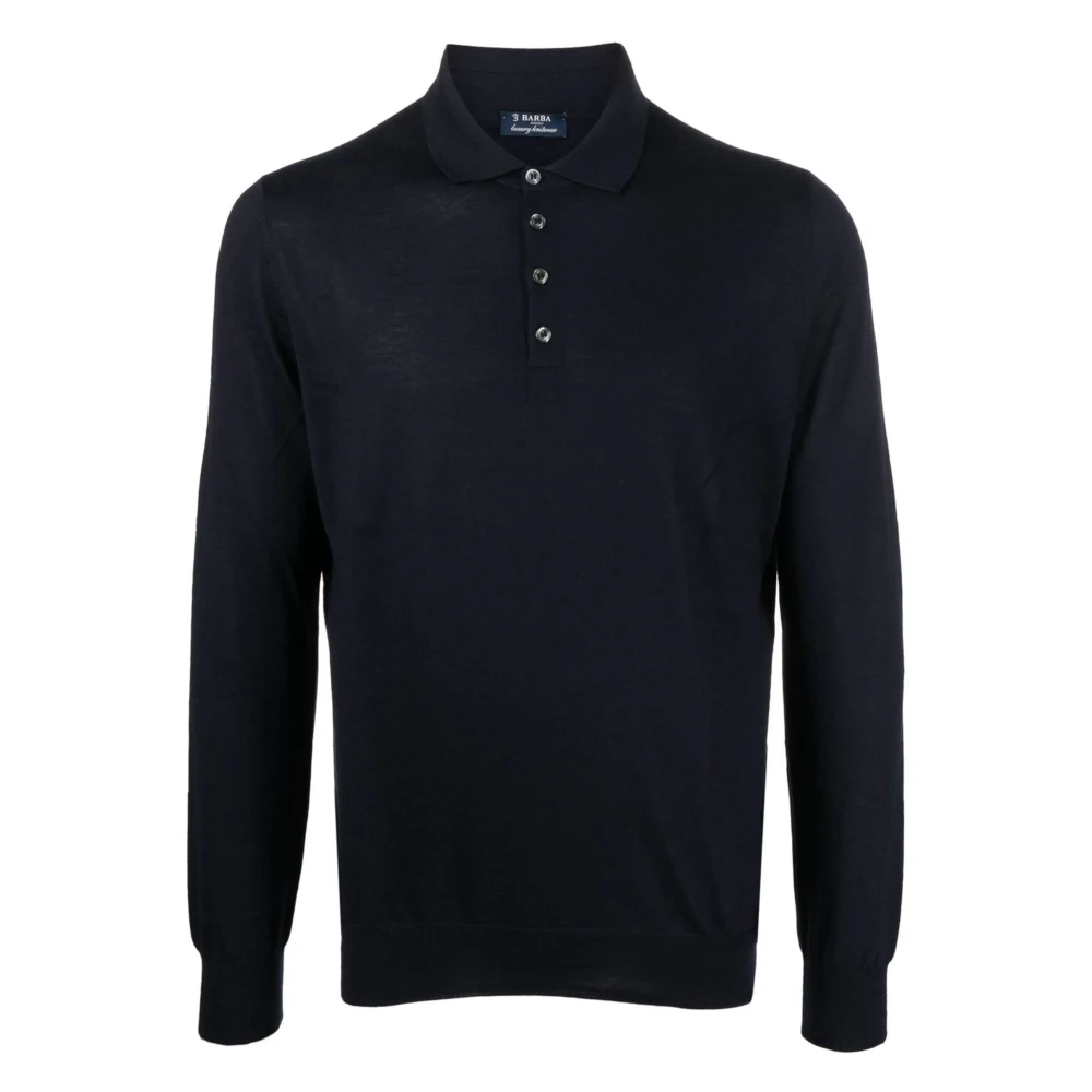 Barba Luxe Cashmere Zijden Polo Shirt Blue Heren