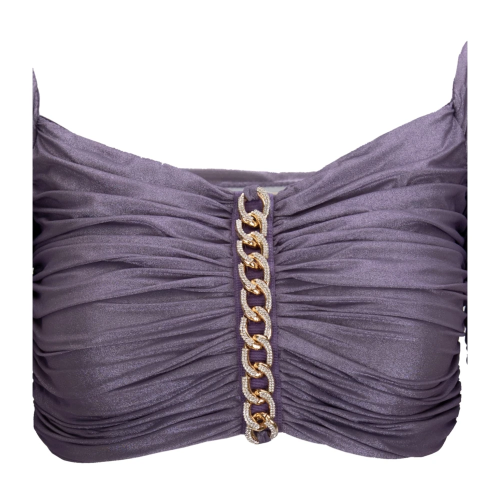 Elisabetta Franchi Top met vierkante hals en lange mouwen Purple Dames
