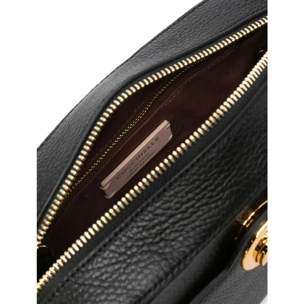 Coccinelle Leren Crossbody Tas Gehamerd Patroon Black Dames