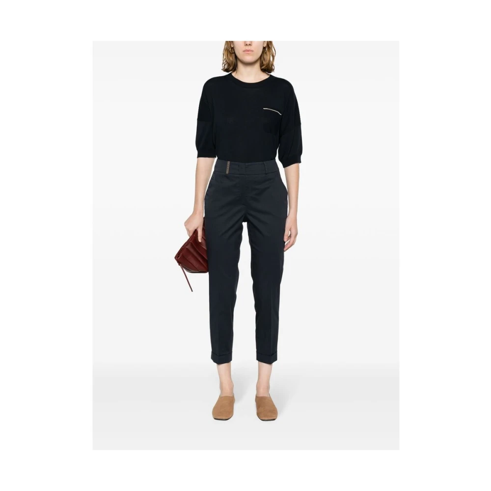 PESERICO Blauwe High-Waisted Tapered Leg Broek Blue Dames