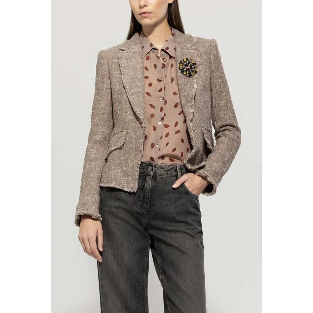 LUISA CERANO Vintage stijl tweed jasje met knoopsluiting Brown Dames