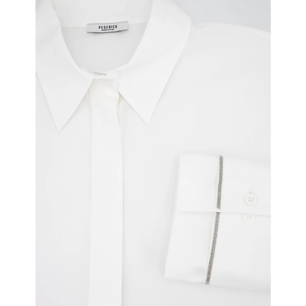 PESERICO Shirt met juweeldetails en slim fit White Dames