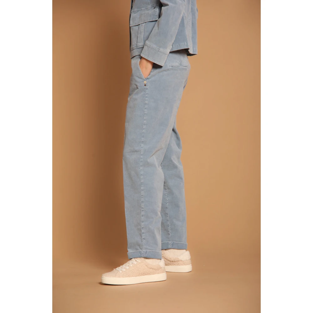 Mason's Velours Gestreepte Relaxte Pasvorm Chino Broek Blue Dames