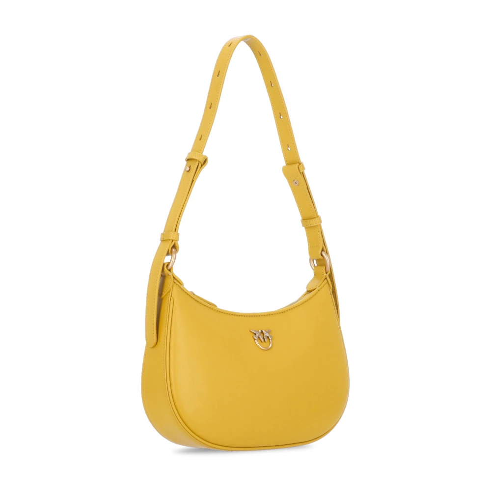 pinko Gele Leren Schoudertas Love Birds Yellow Dames
