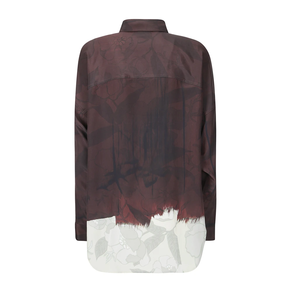 Dries Van Noten Zijden Shirt met Bedrukte Onderkant Brown Dames