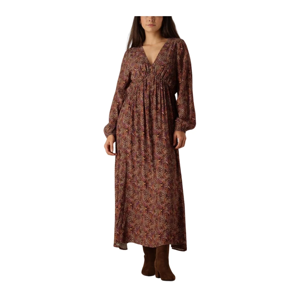 Ydence Elegante Bruine Luipaardprint Maxi Jurk Brown Dames