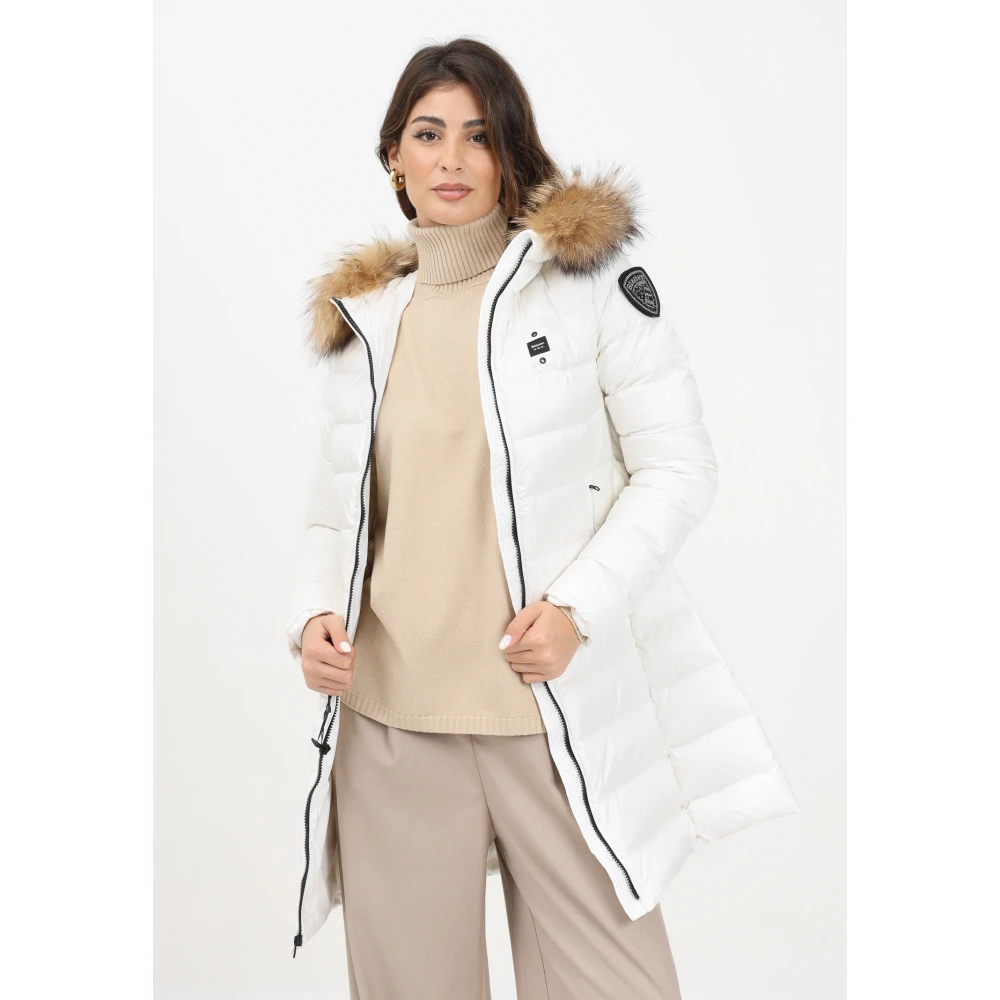 Blauer Witte gewatteerde jas met bont capuchon White Dames