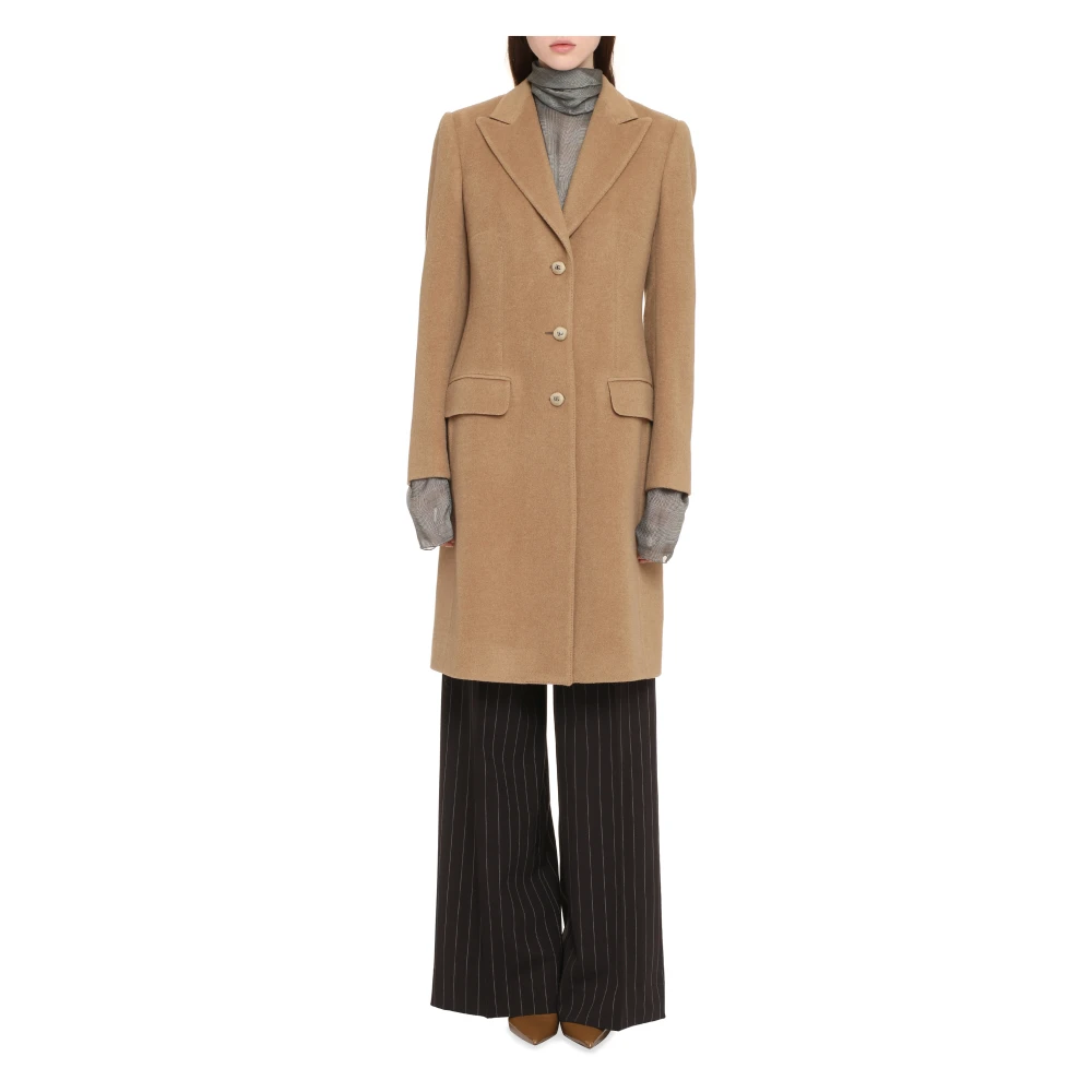 Dolce & Gabbana Wollen Jas Revers Kraag Logo Knopen Brown Dames