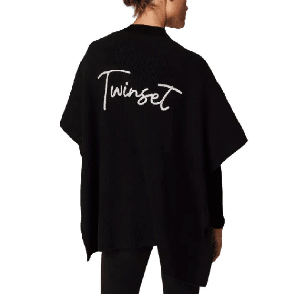 Twinset Zwarte Poncho met Handtekeningstijl Black Dames