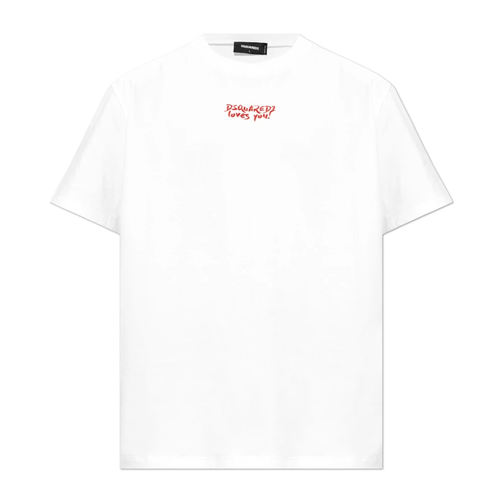 Dsquared2 Wit Katoenen Jersey T-Shirt met Lettering White Heren