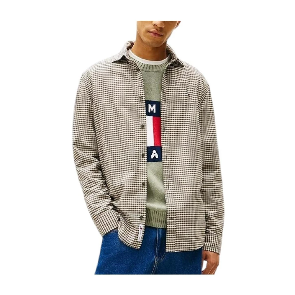 Tommy Hilfiger Men's Beige Green Oxford Check Shirt - Casual Shirts - S - Shirts