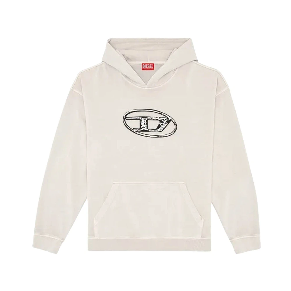Diesel Geborduurde hoodie met voorzak Beige Heren