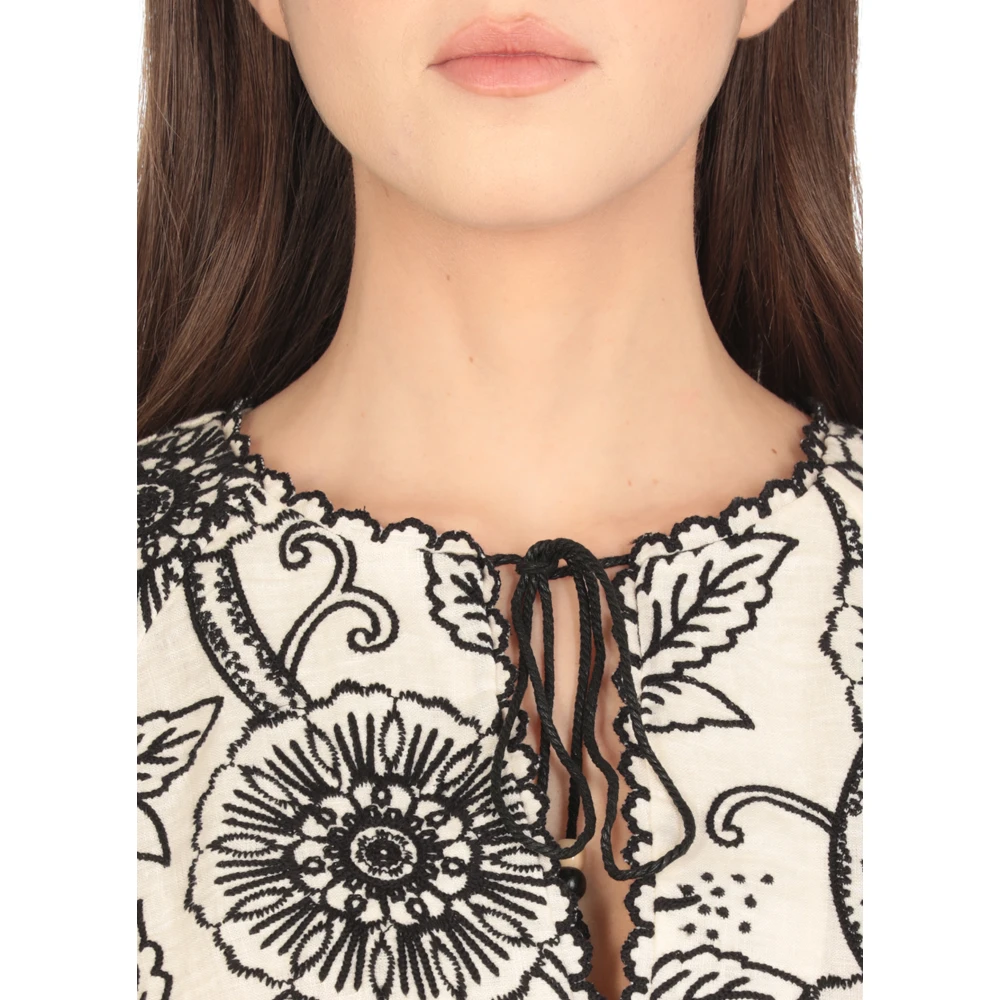 Zimmermann Bloemen linnen jurk met V-hals Black Dames