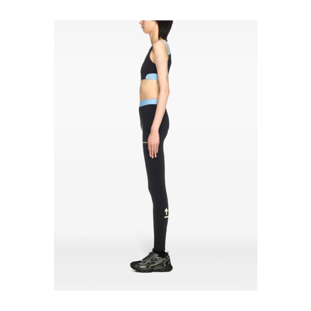 Off White Zwarte Logo Versierde Elastische Taille Broek Black Dames