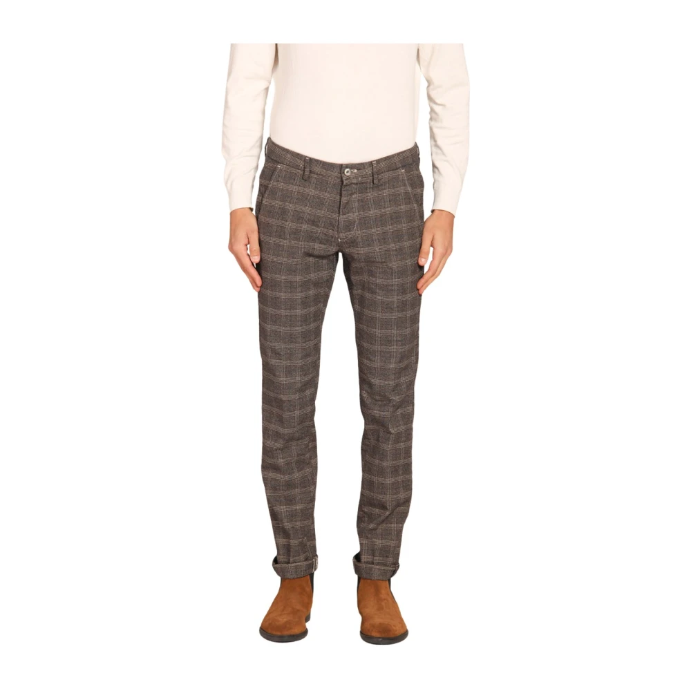 Mason's Slim Fit Glen Check Chino Broek Brown Heren