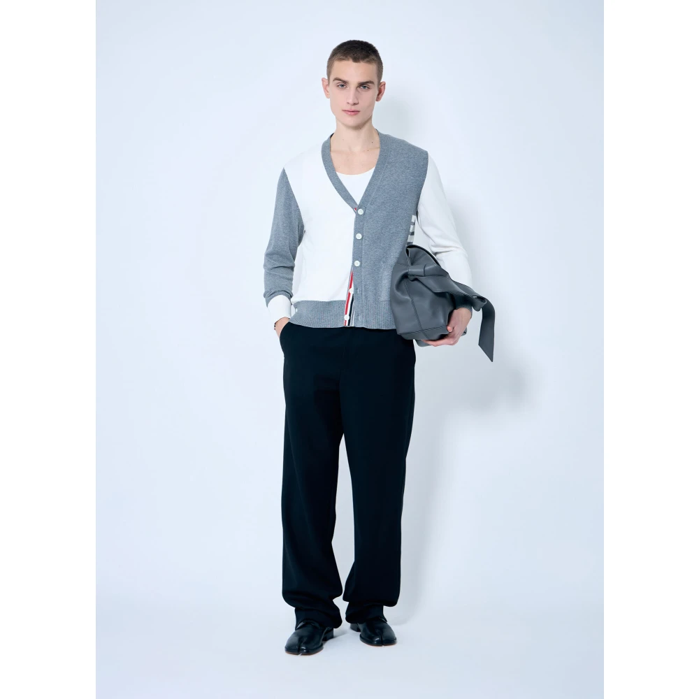 Thom Browne Gestreepte Katoenen Gebreide Vest Gray Heren