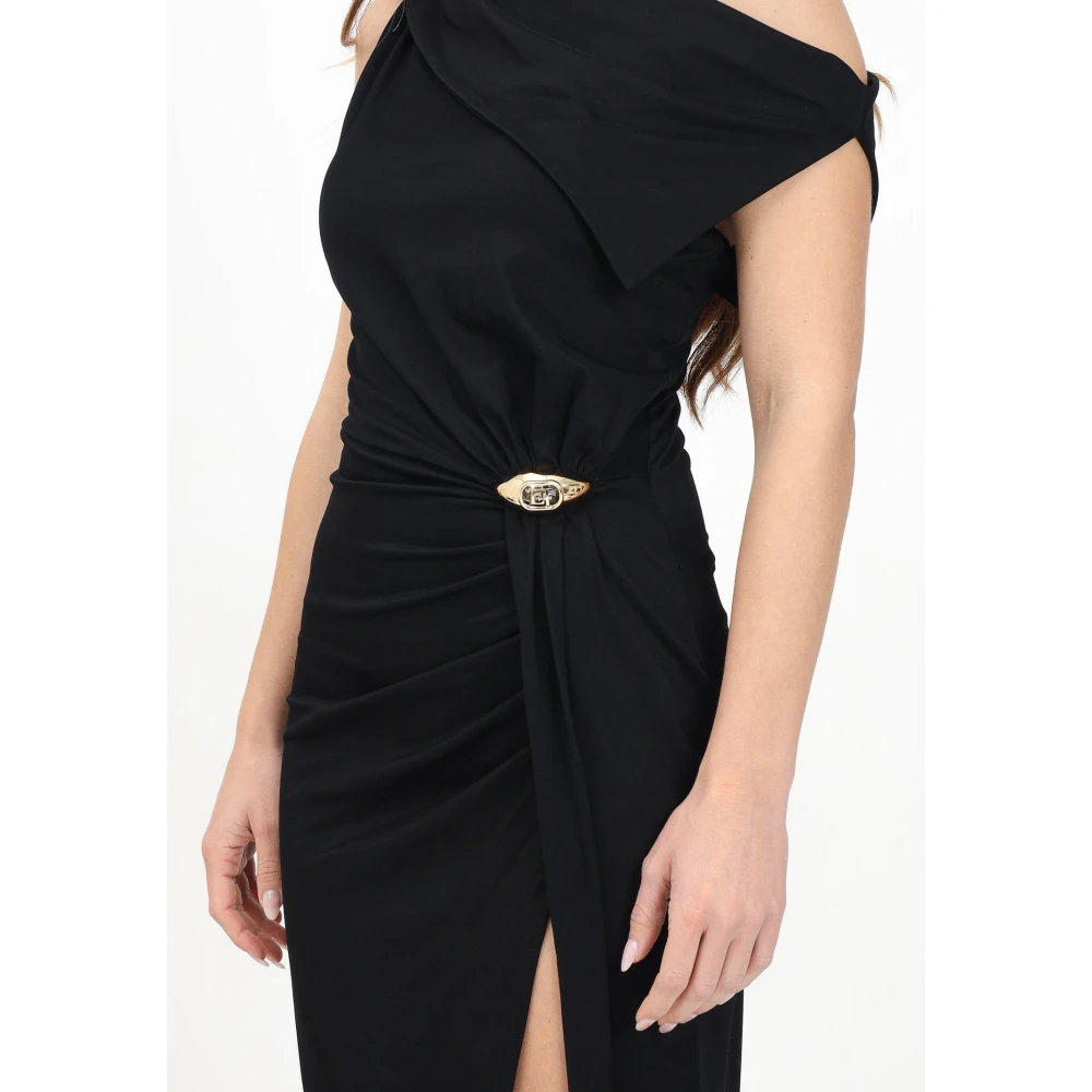 Elisabetta Franchi Zwarte lange jurk met asymmetrische halslijn Black Dames