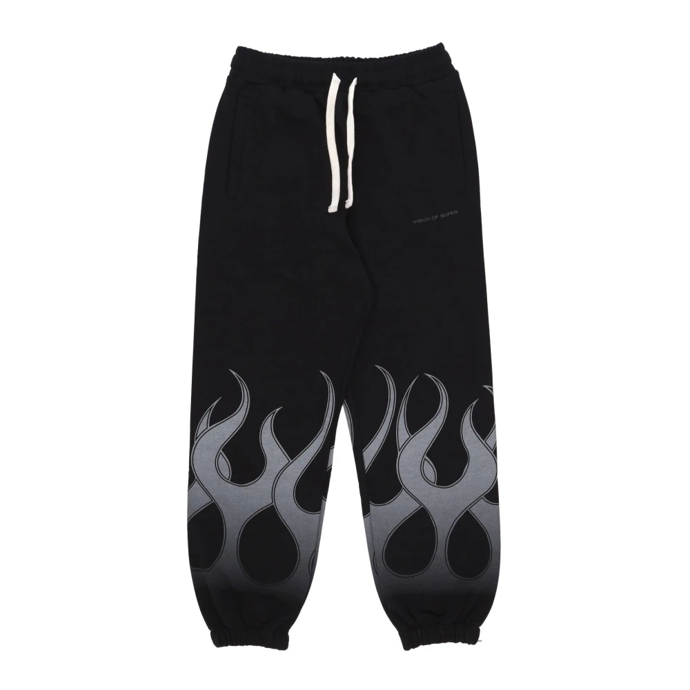 Vision Of Super Men's Black Flames /Grey Tracksuit Trousers - Sweatpants - L - Trousers