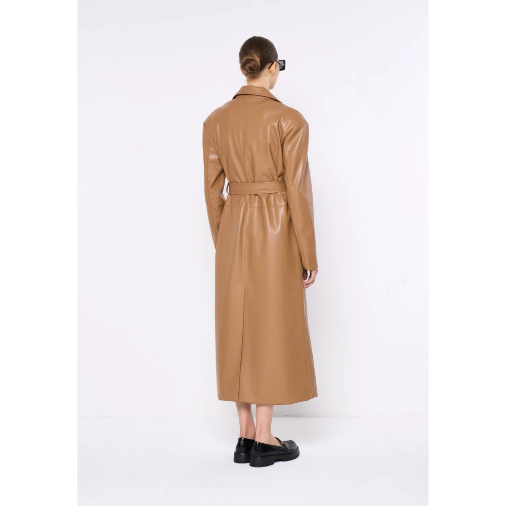 Silvian Heach Beige Tannin Lange Eco-lederen Jas Brown Dames