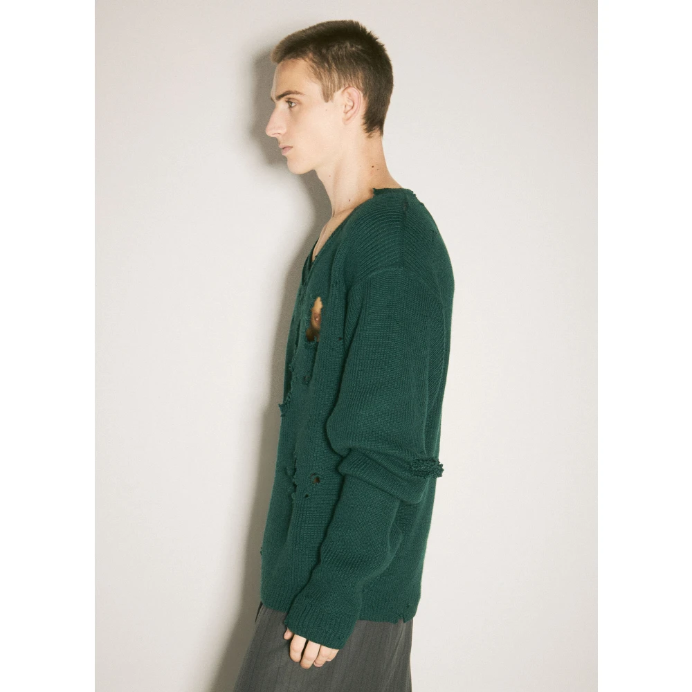 Vetements Vernielde Wollen Gebreide V-hals Trui Green Heren