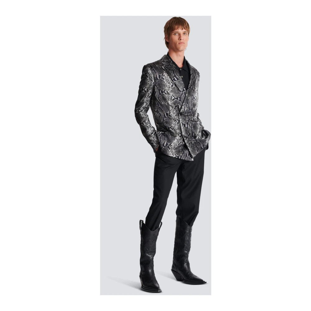Balmain Bedrukte zijden blazer Gray Heren