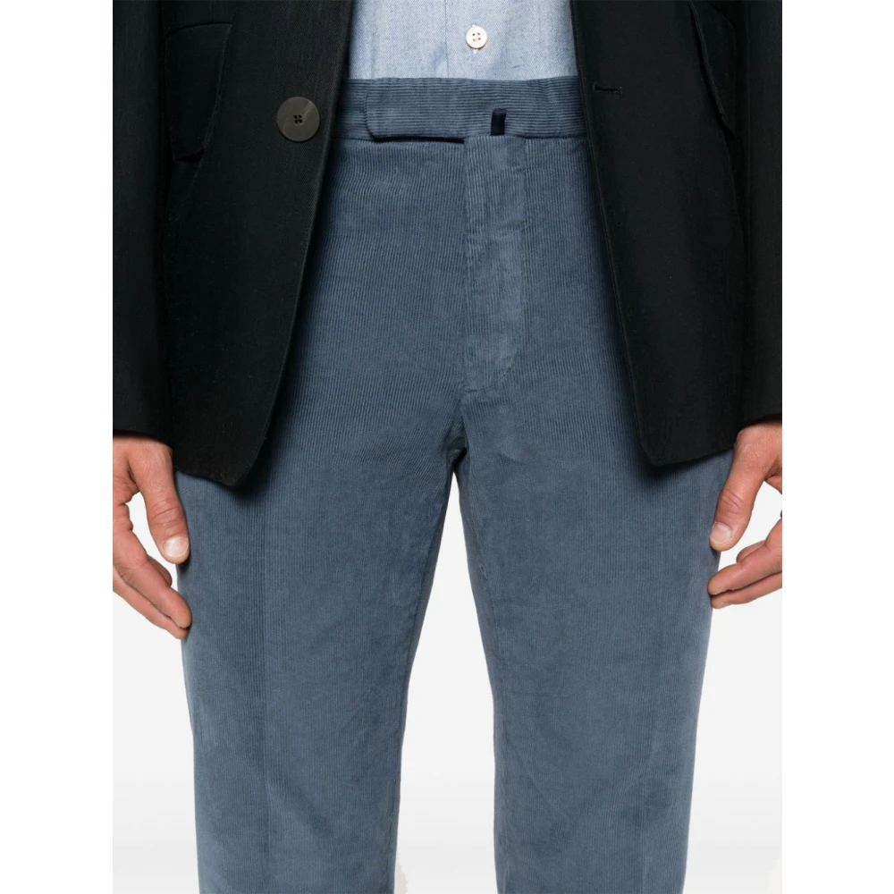 Incotex Blauwe Corduroy Logo Broek Slim Fit Blue Heren