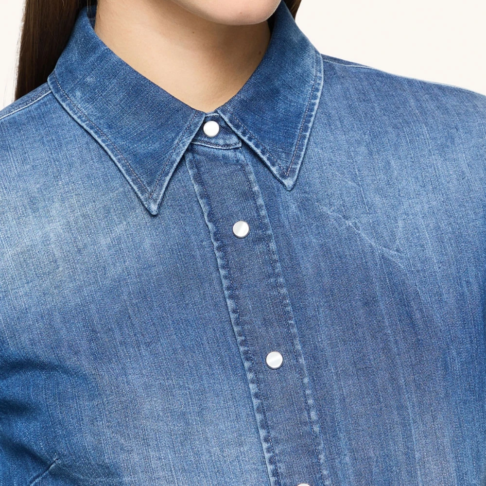 Dondup Denim Shirt met Knopen Blue Dames