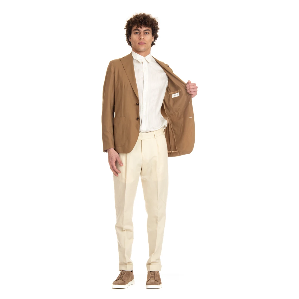 Tagliatore Kameel Wol Zijde Slim Fit Jas Brown Heren
