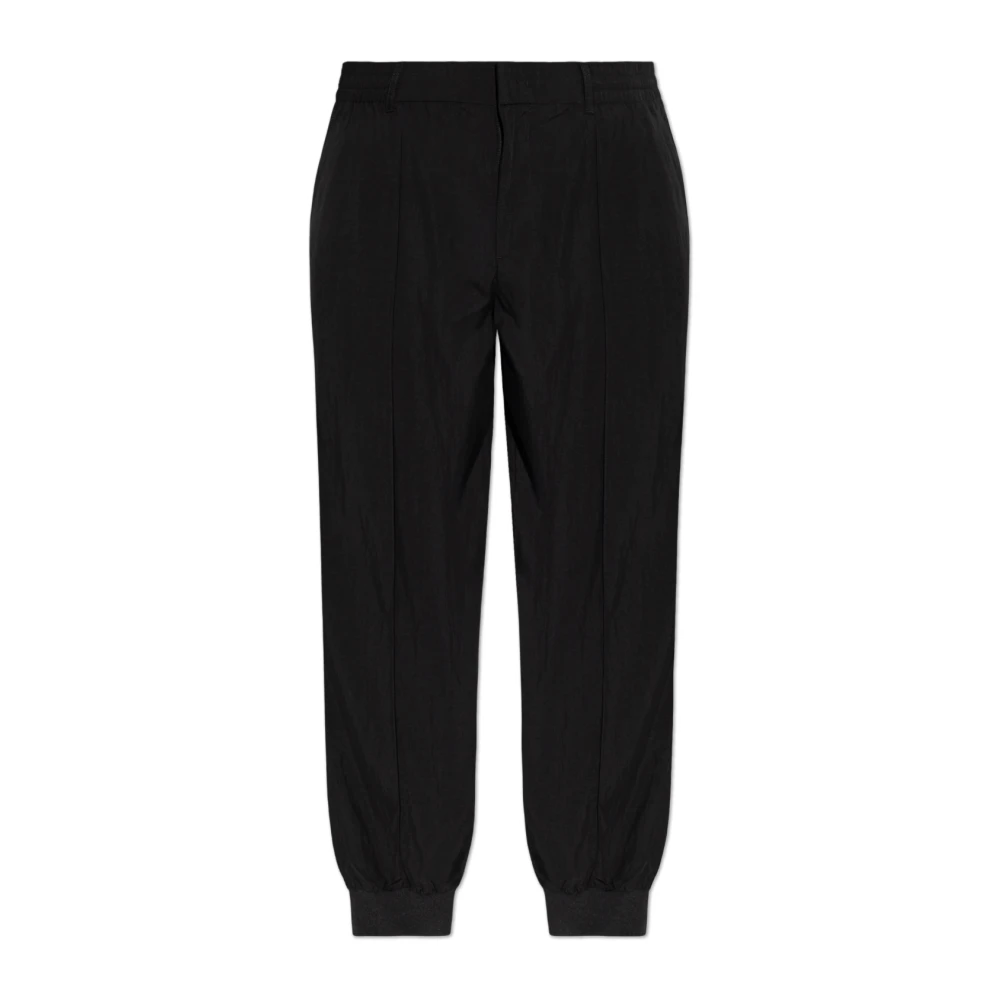 Emporio Armani Mannelijk Zwart Broeken Heren, M, Nylon, Nylon Broeken Met Ribbels Aan De Voorkant