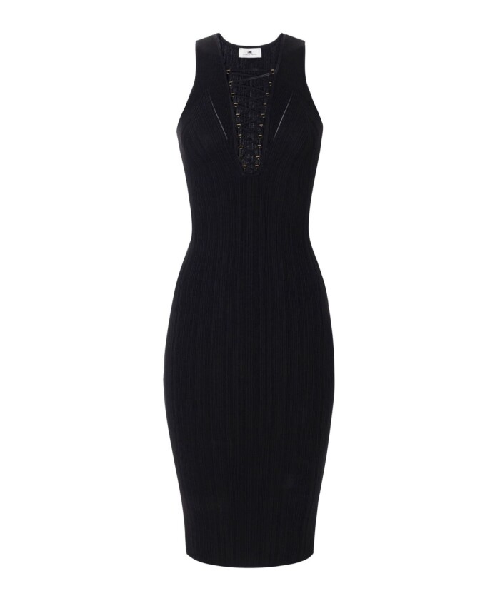 black-ribbed-knit-midi-dress