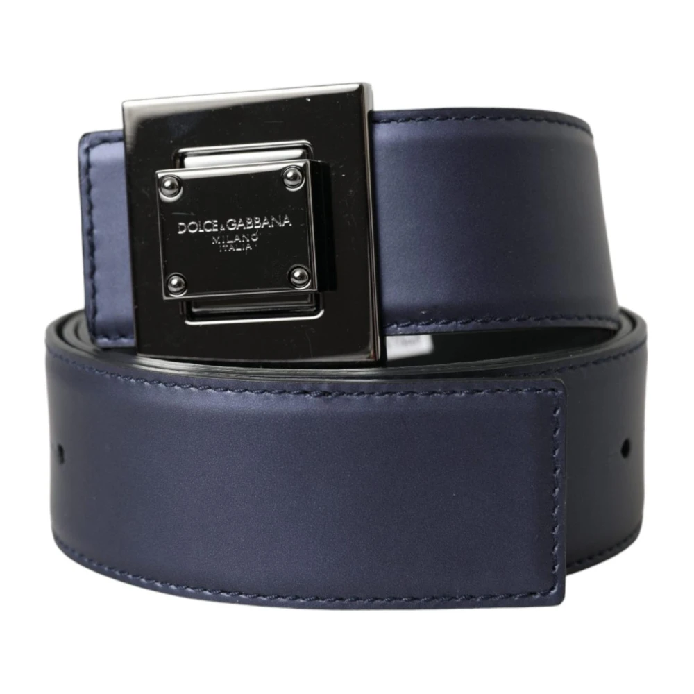 Dolce & Gabbana Blauwe Leren Riem met Vierkante Gesp Blue Dames