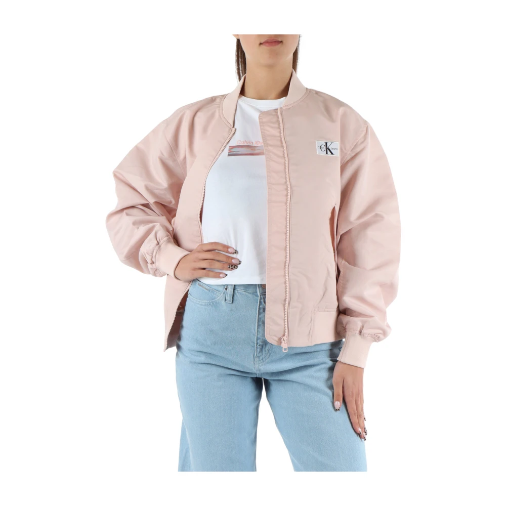 Calvin Klein Jeans Bomberjack van technische stof met logopatch Pink Dames