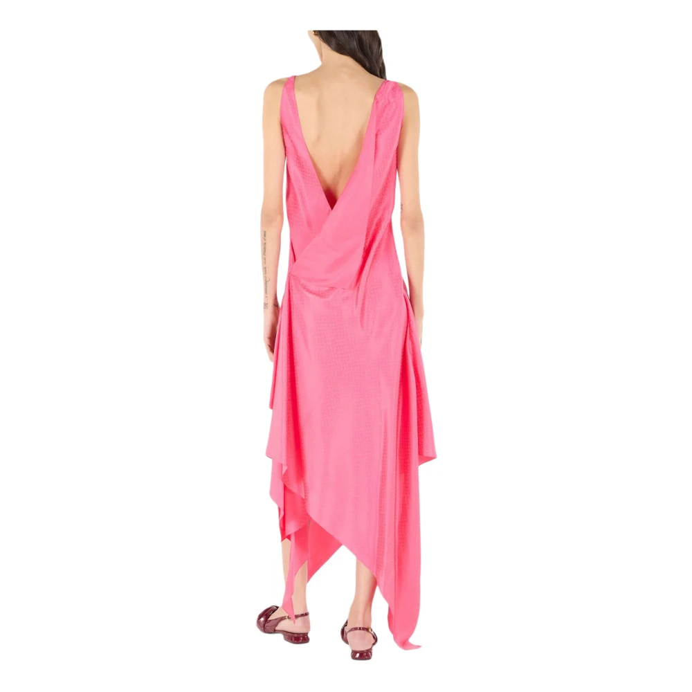 Roberto Cavalli Asymmetrische Zijden Jurk met Ruches Pink Dames