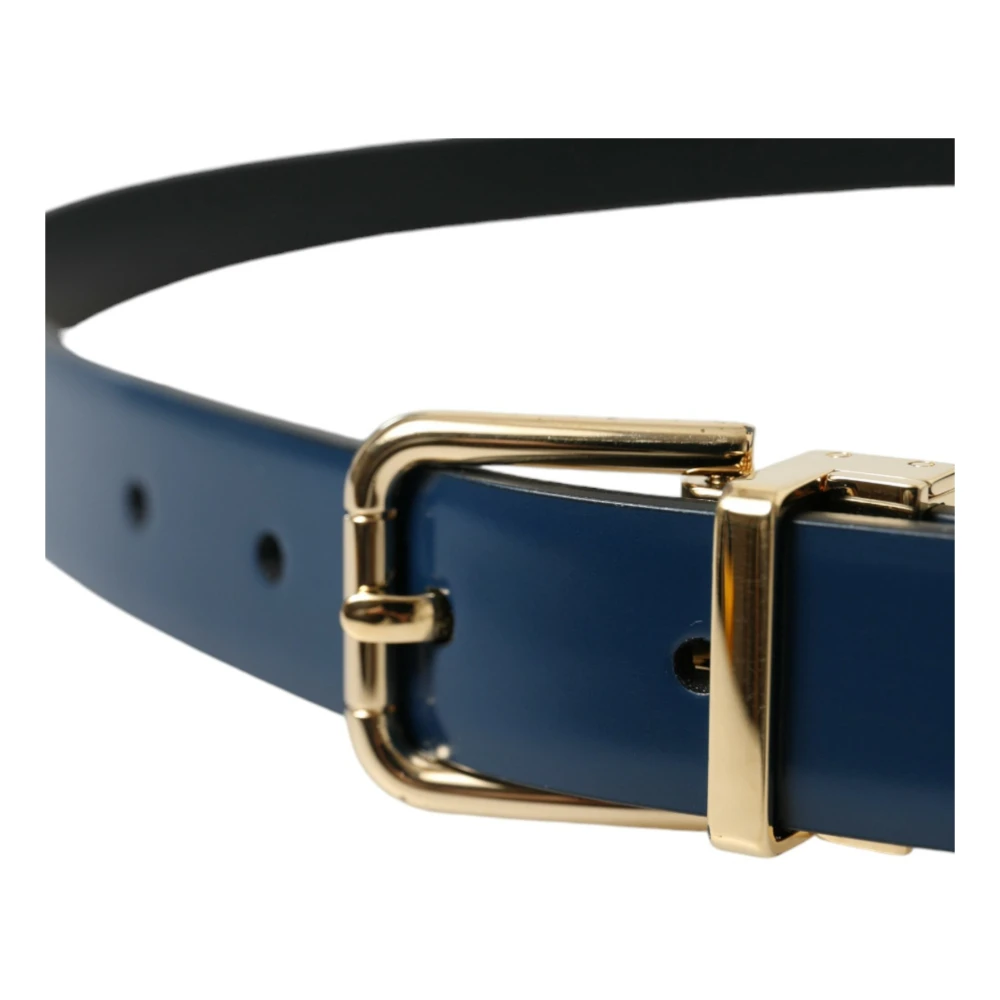 Dolce & Gabbana Elegante blauwe leren riem met metalen gesp Blue Heren