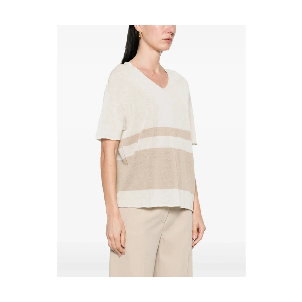 Antonelli Firenze Beige V-hals Korte Mouw Sweater Beige Dames
