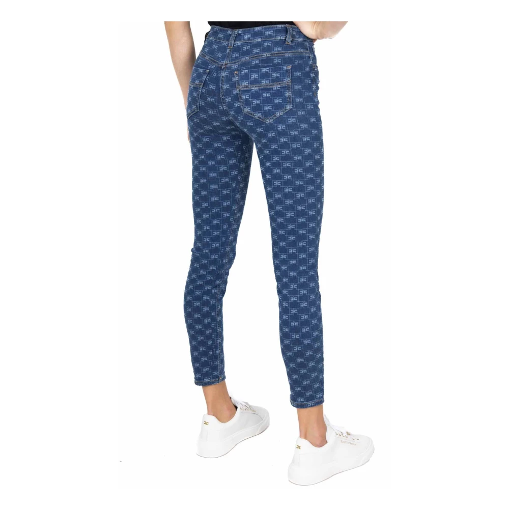 Elisabetta Franchi High-waisted Skinny Jeans met Logo Print Blue Dames