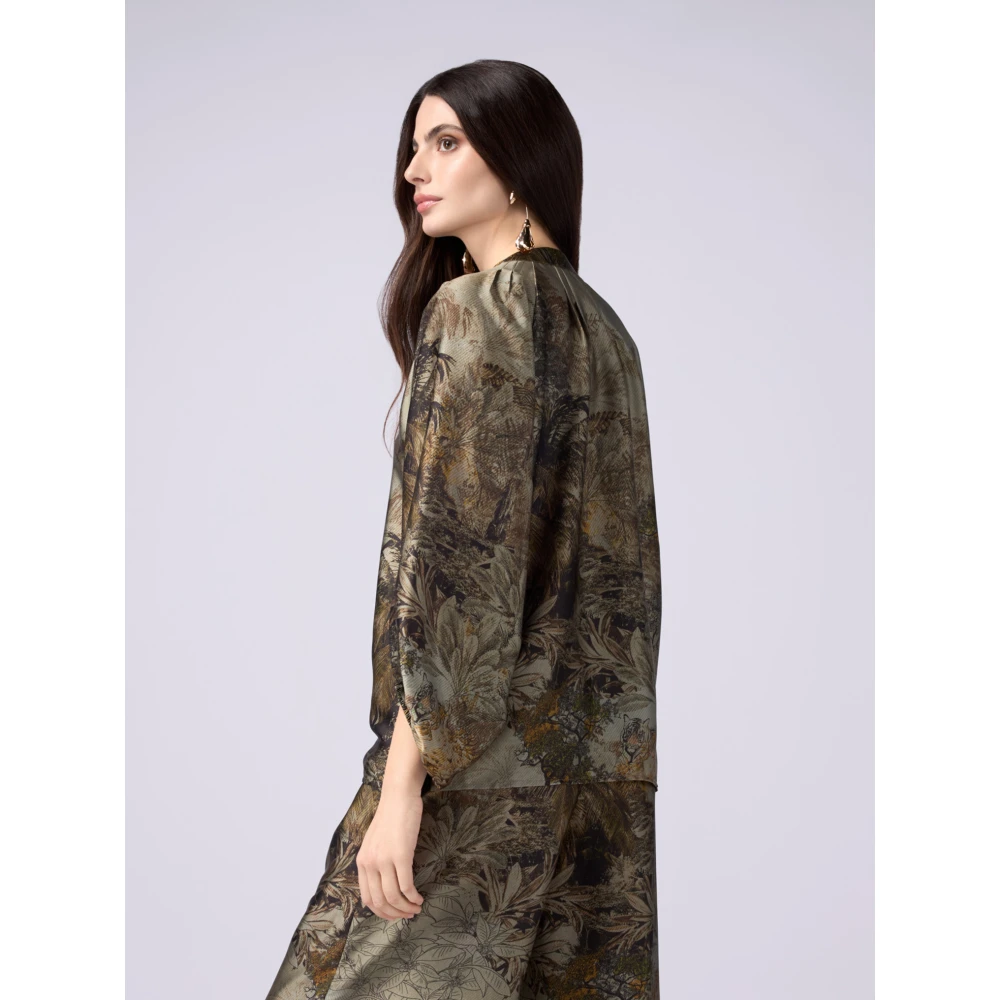 Oltre Fantasie satijnen blouse met ruches Green Dames