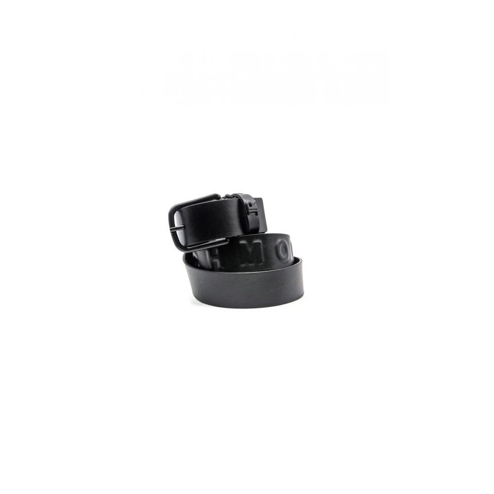John Richmond Zwarte leren riem met logodetail Black Heren
