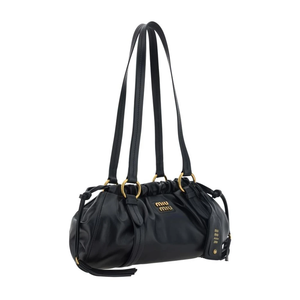 Miu Stijlvolle leren schoudertas met trekkoordsluiting Black Dames