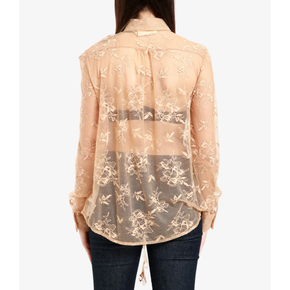 Aniye By Overhemd met kantkraag Beige Dames
