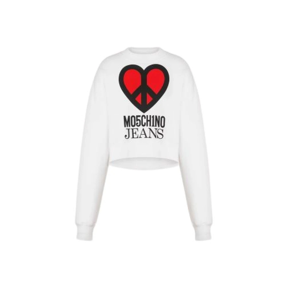 Moschino Crop Katoenen Sweatshirt Hart Peace White Dames