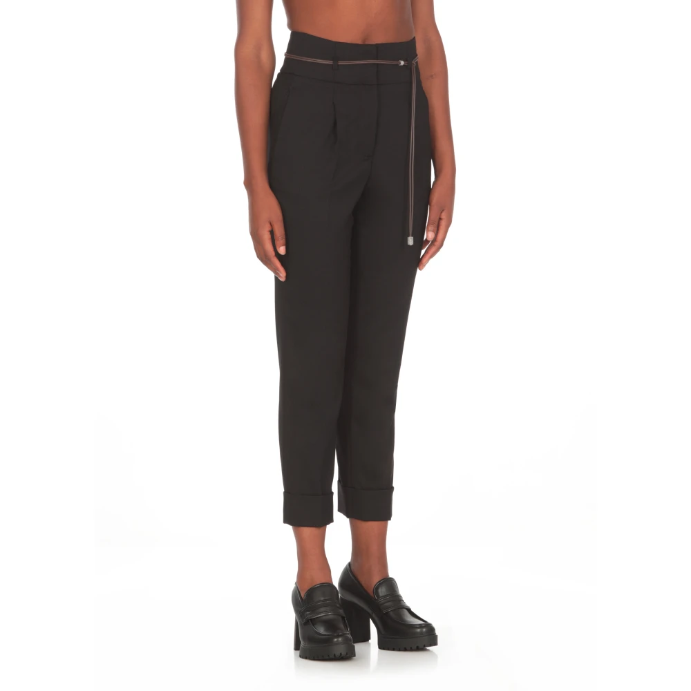 PESERICO Zwarte wollen broek met ritssluiting Black Dames