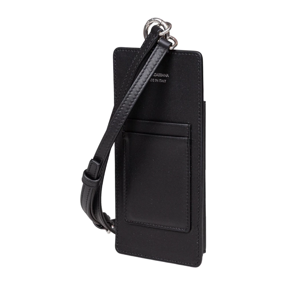 Dolce & Gabbana Zwarte leren telefoonhouder met logo Black Heren