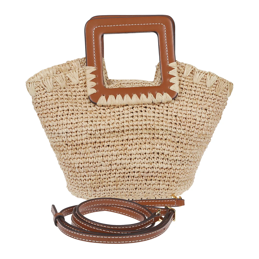 Staud Raffia Mini Bucket Tas Beige Dames