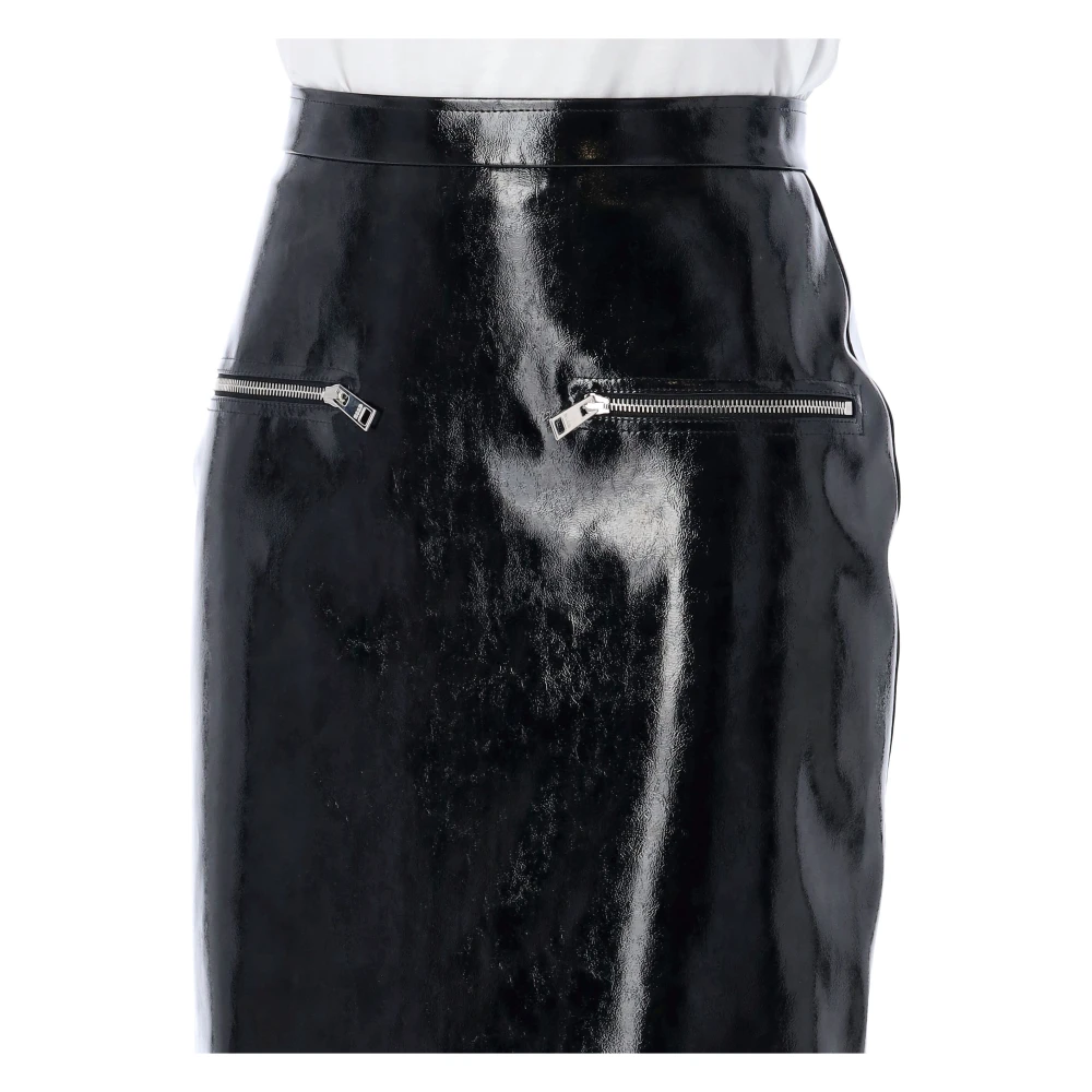 Msgm Zwarte Lakleren Midi Rok Black Dames